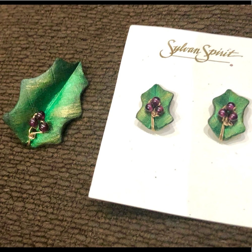 New Sylvan Spirit Sculpted Clay Brooch & Earrings - Picture 2 of 9